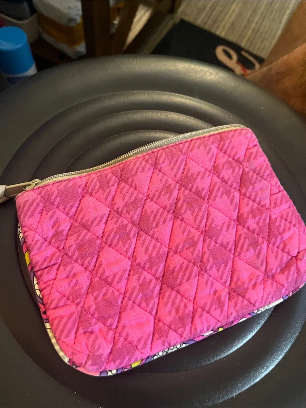 Vera Bradley Hot Pink Quilted Zip Pouch with Branded Ribbon Pull 45